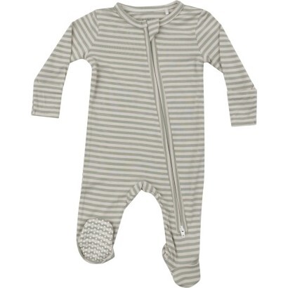 Desert Sage Stripe 2 Way Zipper Footie, Green