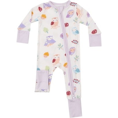 Cute Owls  2 Way Zipper Romper, Light Purple