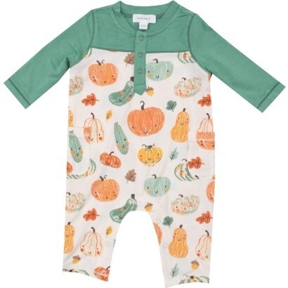 Crayon Pumpkins Romper W/ Contrast Sleeve, Orange