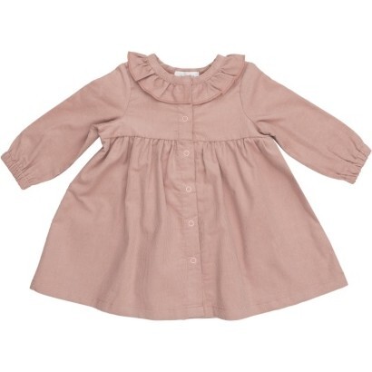 Cord Misty Rose Ruffle Neck Dress And Rib Legging, Rose