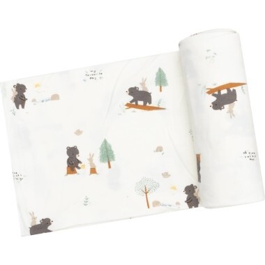 Bear And Bunny Adventure Swaddle Blanket, White