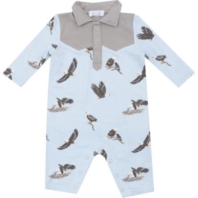 Bald Eagles  L/S Cowboy Romper, Blue