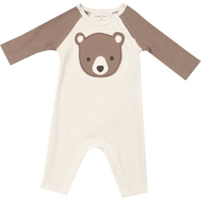 Baby Bear Applique Raglan Romper, Brown