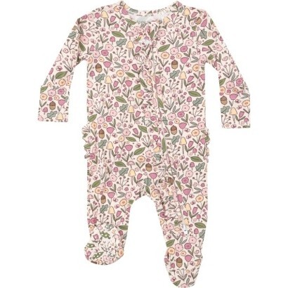 Acorn Floral 2 Way Ruffle Zipper Footie, Pink