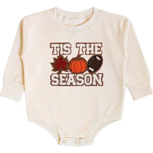 Tis The Season Pumpkin Patch Long Sleeve Romper, Natural