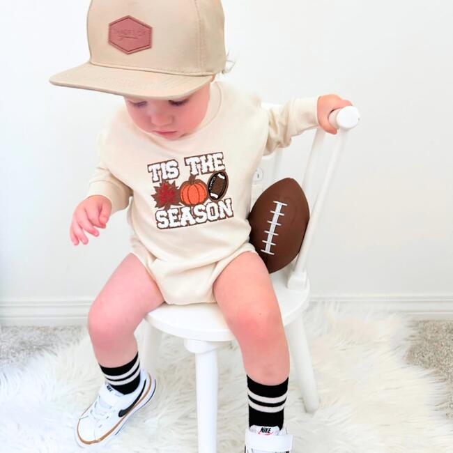 Tis The Season Pumpkin Patch Long Sleeve Romper, Natural - Shirts - 5