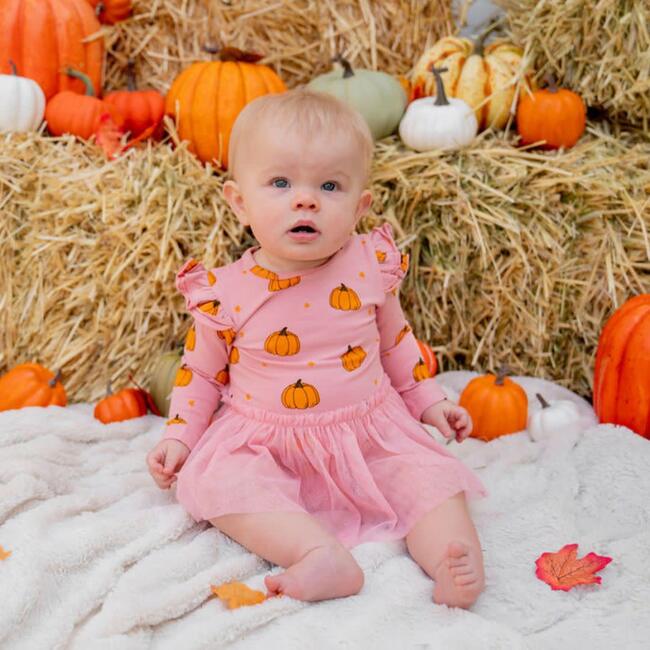 Pumpkin Blush Long Sleeve Tutu Bodysuit, Blush - Shirts - 2