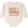 Cutest Pumpkin In The Patch Long Sleeve Romper, Natural - Shirts - 1 - thumbnail