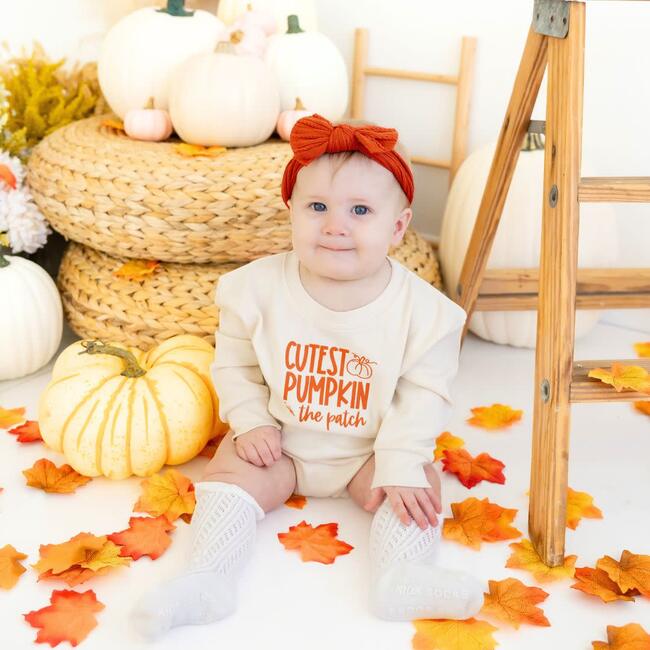 Cutest Pumpkin In The Patch Long Sleeve Romper, Natural - Shirts - 2