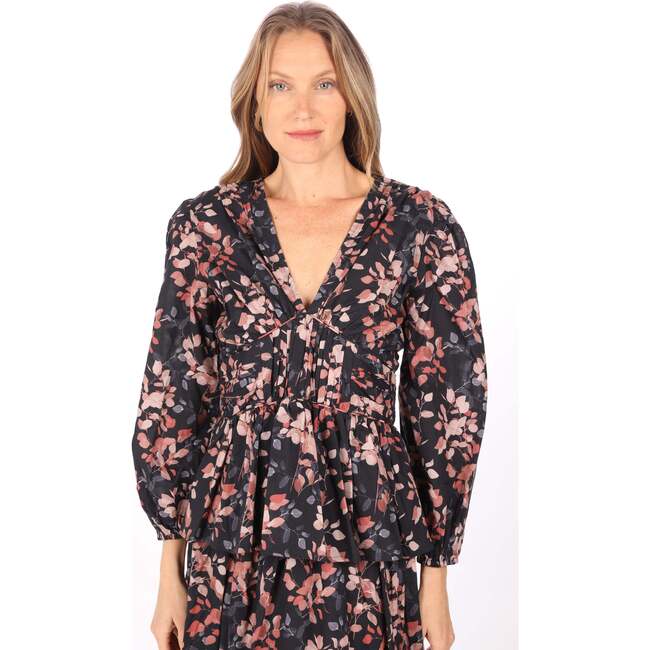 Women's Liv Floral Print V-Neck Long Sleeve Peplum Top, Night Shade