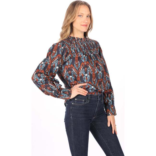 Women's Malia Print Pleated Collar Long Puff Sleeve Top, Malia Top - Shirts - 2