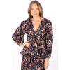 Women's Liv Floral Print V-Neck Long Sleeve Peplum Top, Night Shade - Shirts - 2