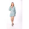 Women's Angela Print Long Sleeve Button-Down Ruffle Hem Dress, Opal Blue - Dresses - 2