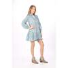 Women's Angela Print Long Sleeve Button-Down Ruffle Hem Dress, Opal Blue - Dresses - 3