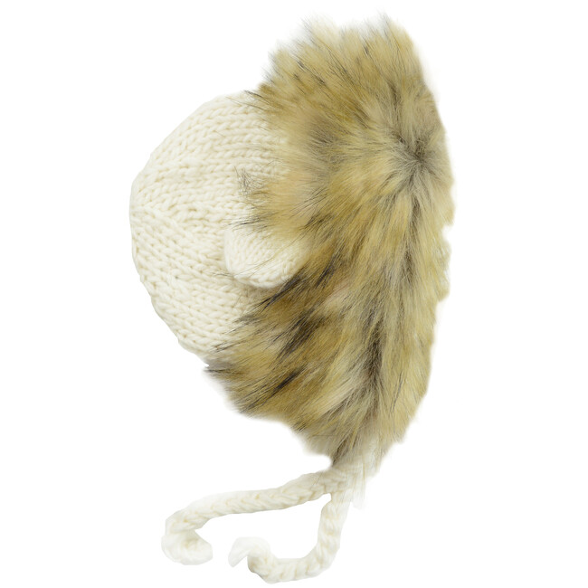 Lennon Lion Bonnet with Faux Fur, Cream