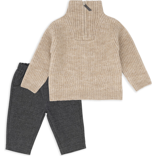 Rib Sweater Top & Pant Set, Tan