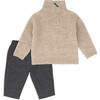 Rib Sweater Top & Pant Set, Tan - Mixed Apparel Set - 1 - thumbnail