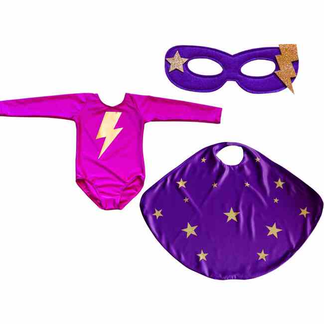 Superhero Star Leotard Cape Set, Purple Mix