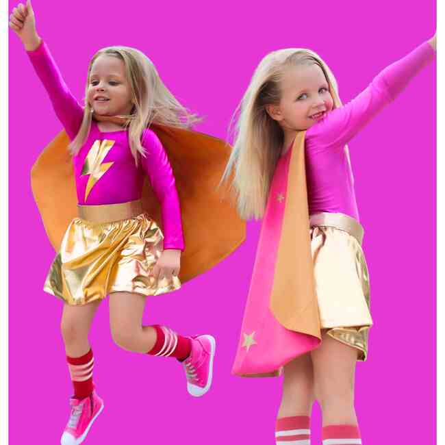 Superhero Star Leotard Cape Set, Pink - Costumes - 2