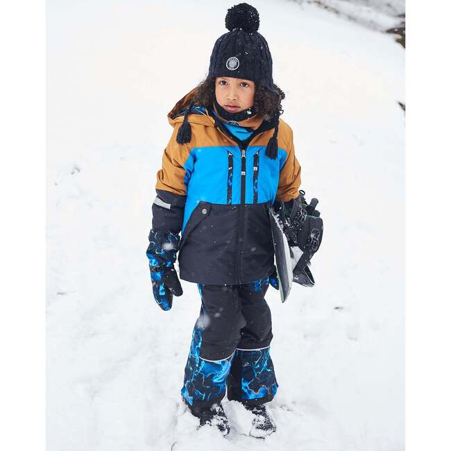 Storm Print Color-Block Hooded 2-Piece Technical Snowsuit, Blue & Mustard - Snowsuits - 2