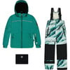 Glaciers Print Detachable Hood 2-Piece Snowsuit, Forest Green - Snowsuits - 1 - thumbnail