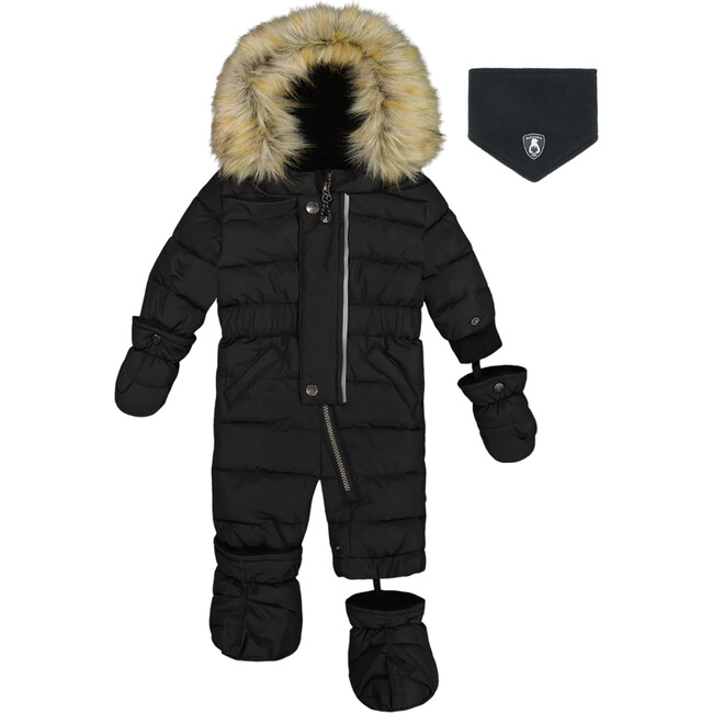 Baby Hooded One-Piece Snowsuit, Black