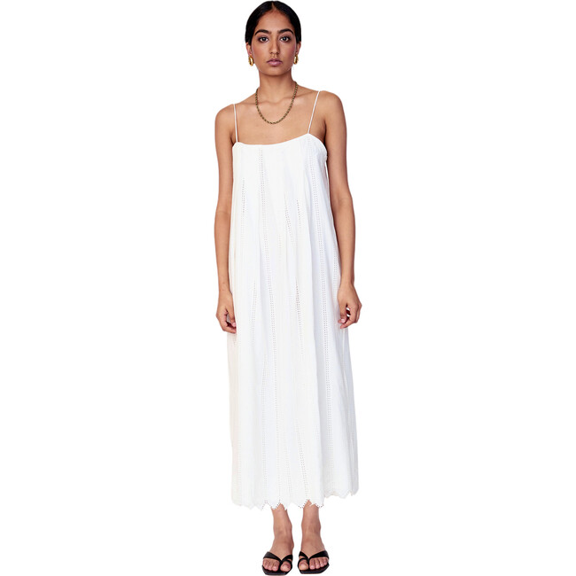 Women's Zuma Spaghetti Strap Side-Zip Ankle Length Dress, White Vine Eyelet