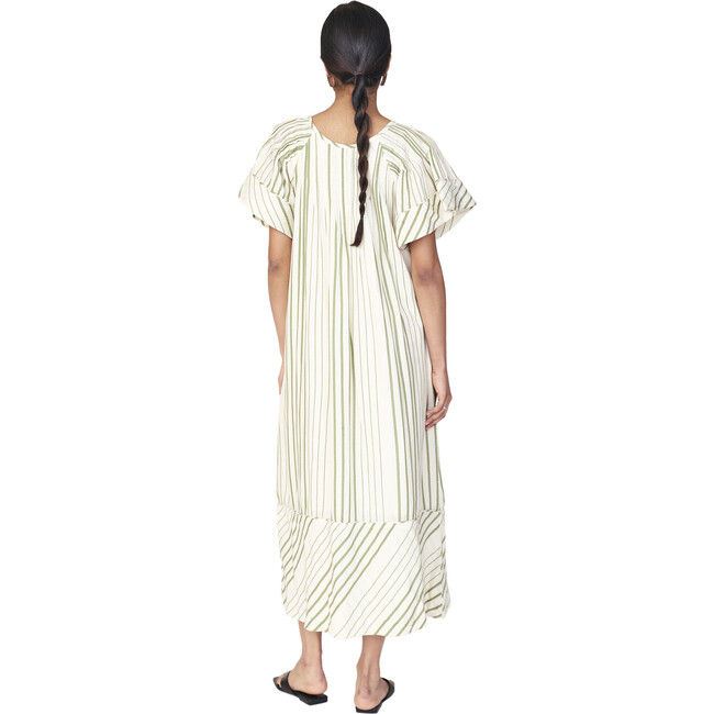 Women's Vienna Pintuck Short Sleeve Front Button Dress, Garden Stripe - Dresses - 2