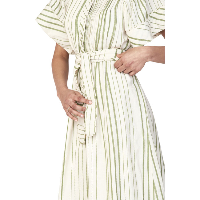 Women's Vienna Pintuck Short Sleeve Front Button Dress, Garden Stripe - Dresses - 6