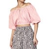 Women's Capri Elastic Neck Puff Sleeve Crop Bubble Top, Pink - Blouses - 6