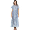 Women's Vienna Ruched Elastic Neck Raglan Sleeve Tiered Maxi Dress, Trellis In Indigo - Dresses - 1 - thumbnail