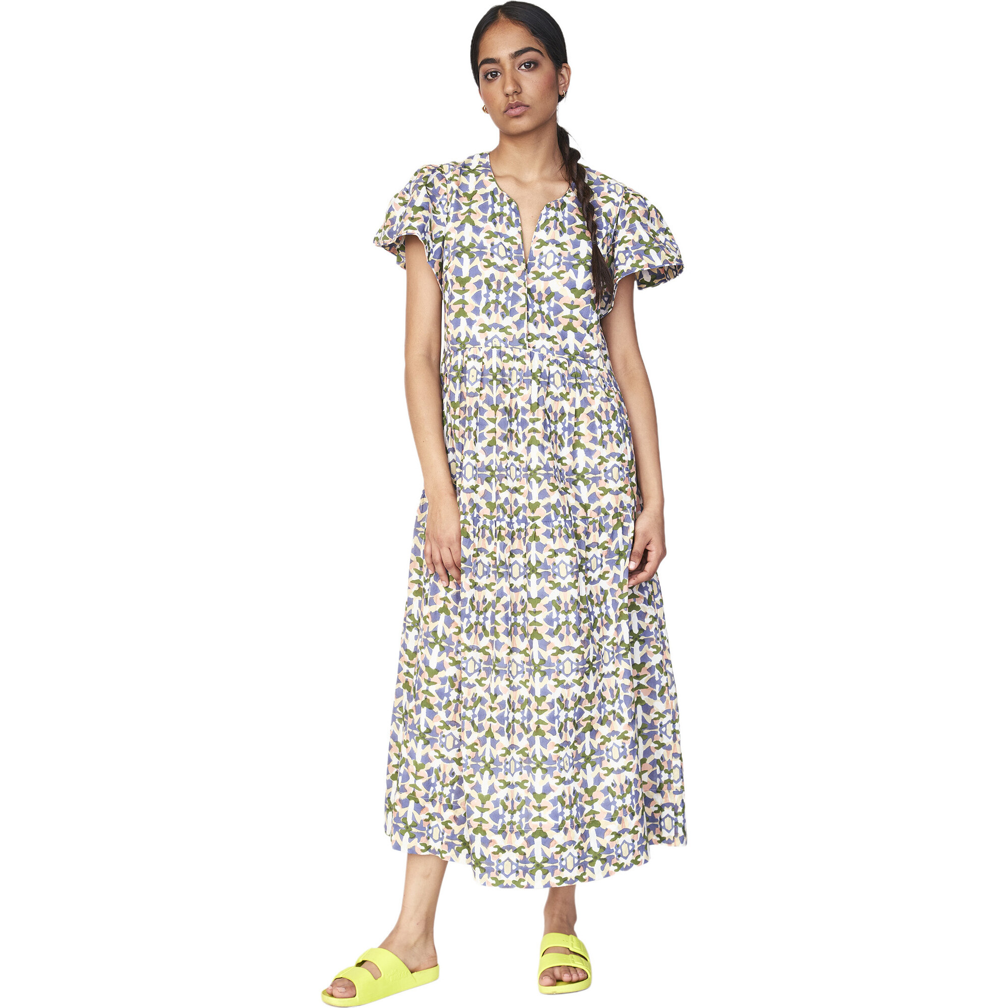 Women's Beacon Hill Notch Neck Short Gathered Sleeve Dress, Taffy - Dresses - 1