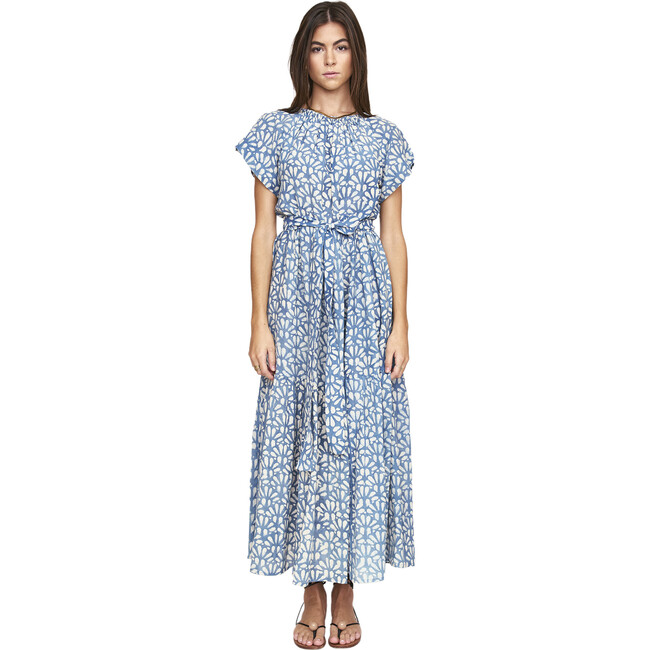 Women's Vienna Ruched Elastic Neck Raglan Sleeve Tiered Maxi Dress, Trellis In Indigo - Dresses - 4