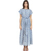 Women's Vienna Ruched Elastic Neck Raglan Sleeve Tiered Maxi Dress, Trellis In Indigo - Dresses - 4