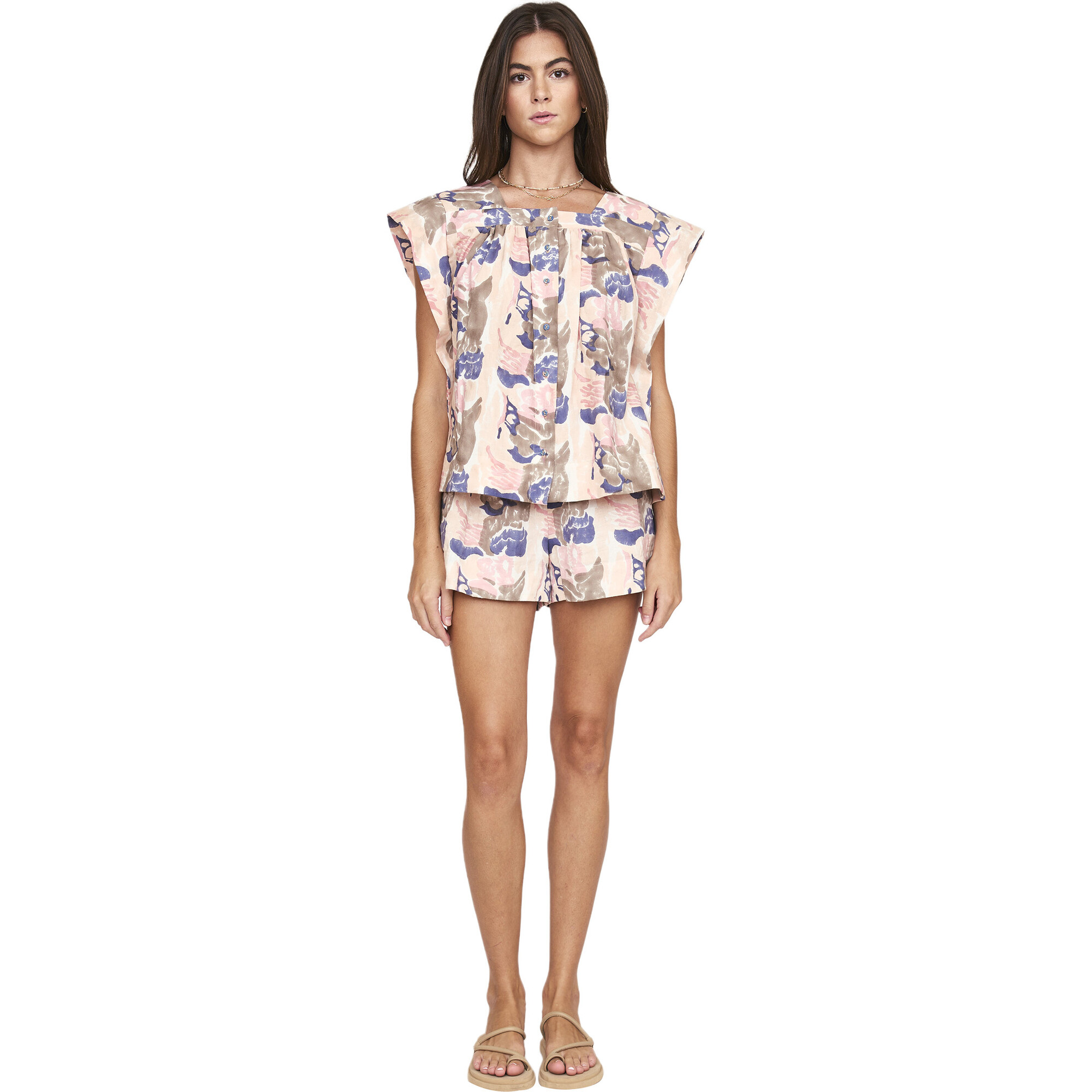 Women's Pueblo Square Neck Front Button Top, Reef In Shortcake - Blouses - 1