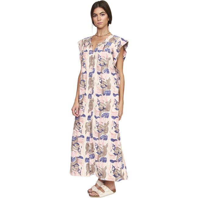 Women's Pueblo V-Neck Button Front Ankle Length Caftan, Reef In Shortcake - Dresses - 3