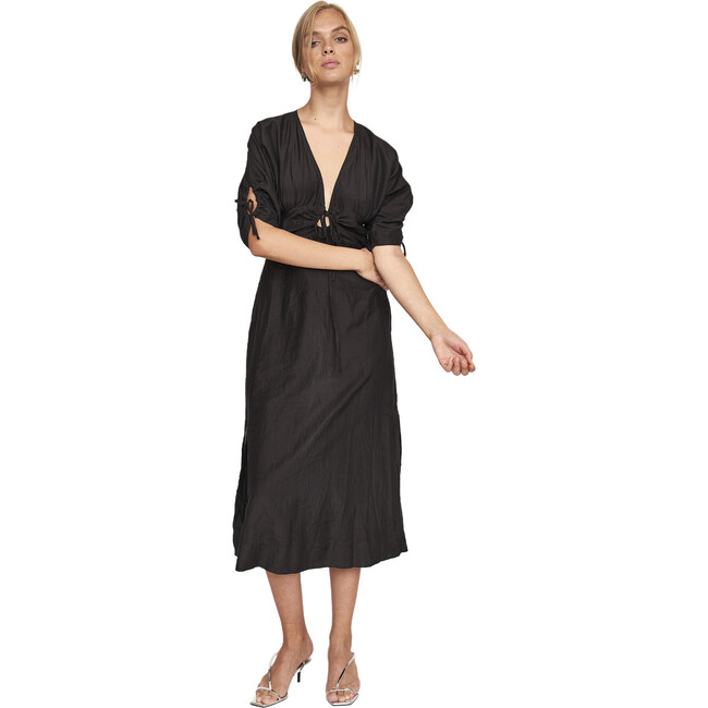 Women's Silver Lake Plunge V-Neck Side Slit Midi Dress, Black - Dresses - 5