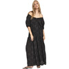 Women's Capri Elastic Bubble Sleeve Tiered Maxi Dress, Black Eyelet - Dresses - 4