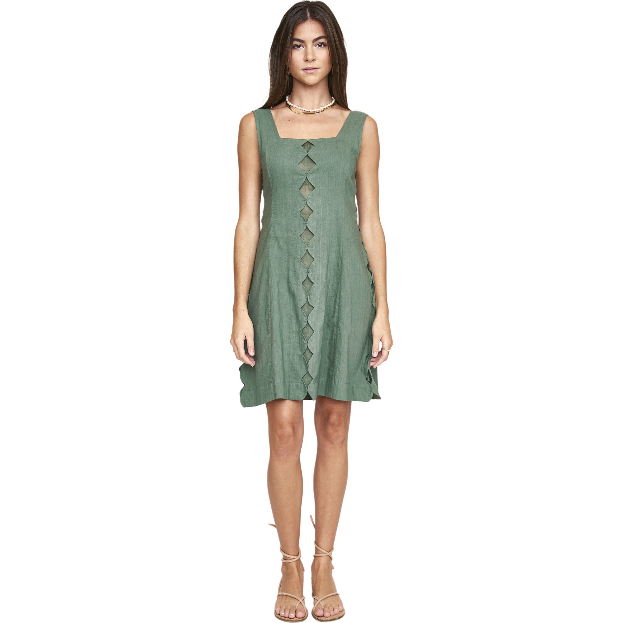 Women's Barcelona Square Neck Back Zipper A-Line Short Dress, Laurel - Dresses - 1