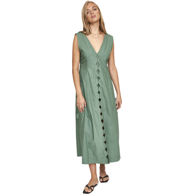 Women's Barcelona Plunge Neck Back Zipper A-Line Dress, Laurel - Dresses - 4