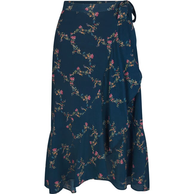 Women's Isabell Embroidered High-Low Ruffle Hem Swing Skirt, Midnight Garden