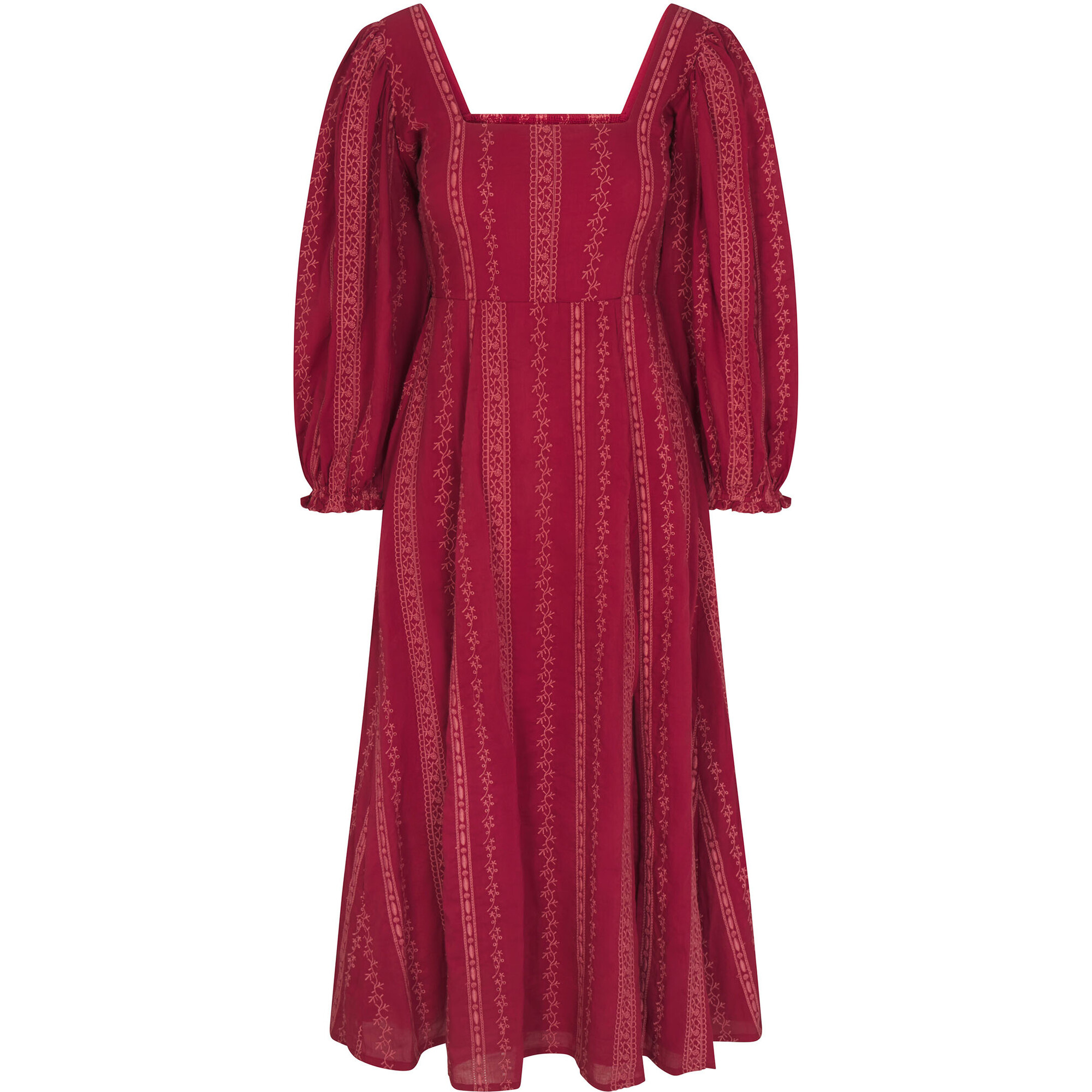 Women's Arden Square Neck Bishop Sleeve Midi Dress, Holiday Eyelet - Dresses - 1