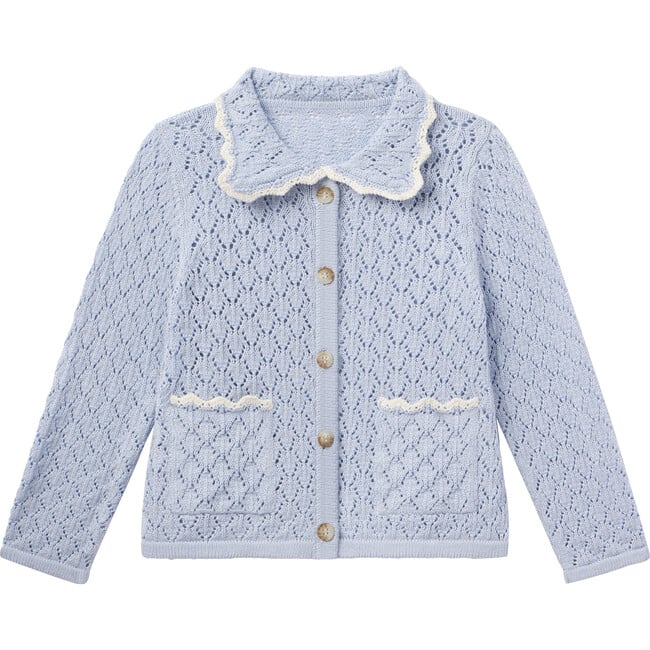 Jules Knitt Contrast Piped Collared Buttoned Cardigan, Blue Fog