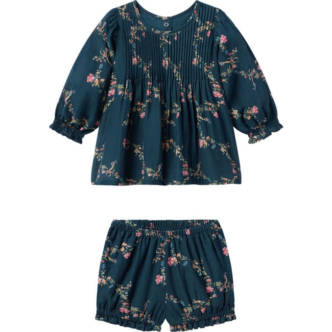 Charlotte Bishop Sleeve Pin-Tuck Top & Bloomer Baby Set, Midnight Garden