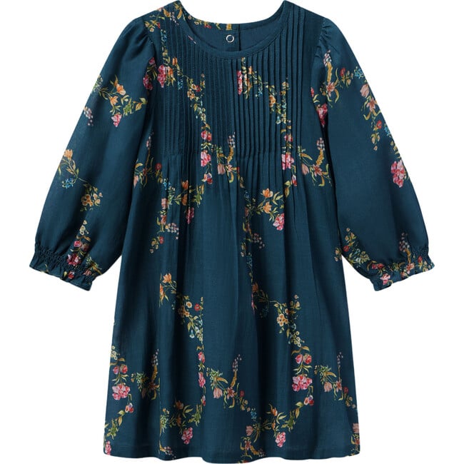 Charlotte Bishop Sleeve Pin-Tuck Dress, Midnight Garden