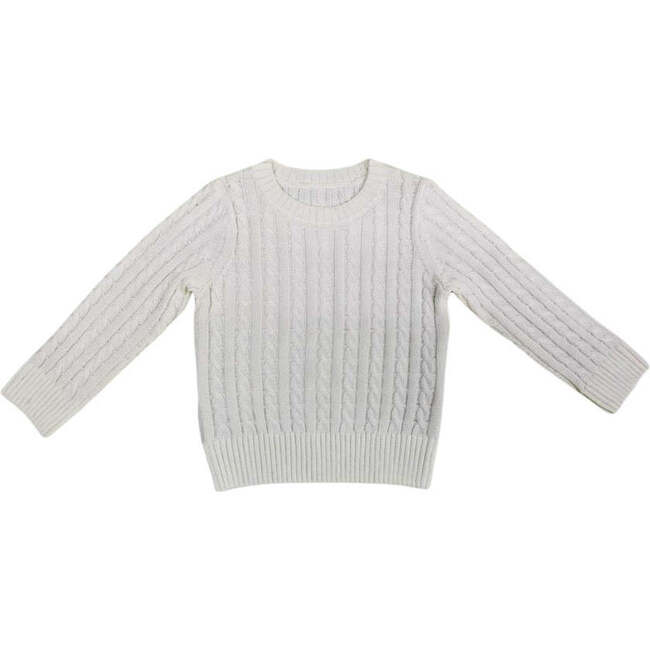 Unisex Crew Neck Long Sleeve Cable Knit Sweater, Cream