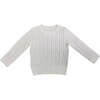 Unisex Crew Neck Long Sleeve Cable Knit Sweater, Cream - Sweaters - 1 - thumbnail