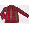 Tartan Plaid Point Collar Long Sleeve Button-Up Shirt, Red - Shirts - 1 - thumbnail