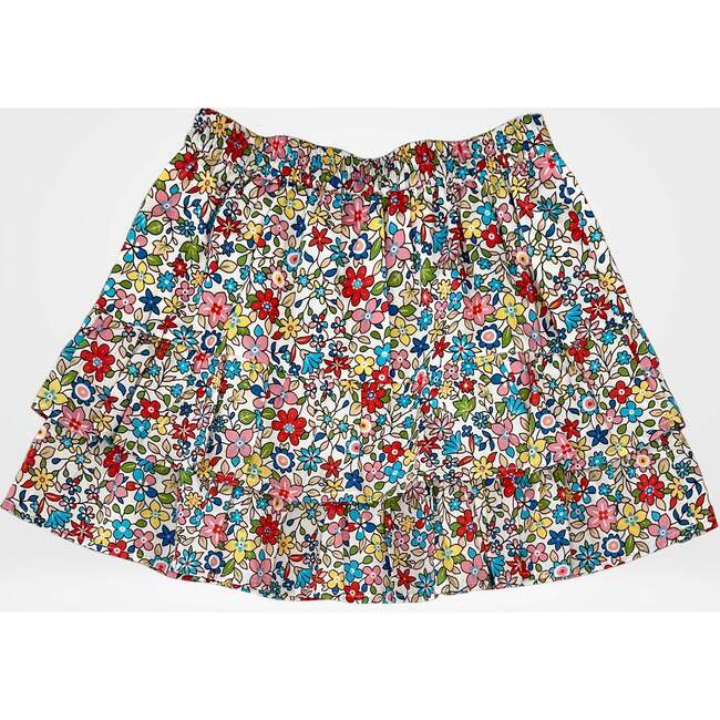 Kendall Floral Print Ruffle Elastic Waist Tiered Skirt, Multicolors