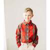 Tartan Plaid Point Collar Long Sleeve Button-Up Shirt, Red - Shirts - 2